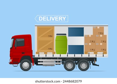 Full truckload, Shipping, Logistic Systems, Cargo Transport. Cargo Truck transportation, delivery, boxes. Delivery and shipping business cargo truck.