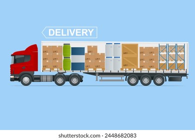 Full truckload, Shipping, Logistic Systems, Cargo Transport. Cargo Truck transportation, delivery, boxes. Delivery and shipping business cargo truck.