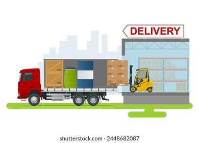 Full truckload, Shipping, Logistic Systems, Cargo Transport. Cargo Truck transportation, delivery, boxes. Delivery and shipping business cargo truck.