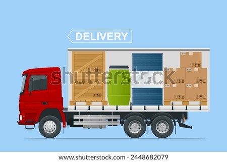 Full truckload, Shipping, Logistic Systems, Cargo Transport. Cargo Truck transportation, delivery, boxes. Delivery and shipping business cargo truck.