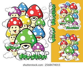 Full vector cartoon mushroom doodle design, for products and apparel, eps 10, editable.
