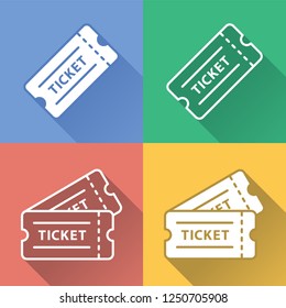 Full Vector Colorful Set of Cinema or Entertainment Event Raffle Ticket Icons with Long Shadow