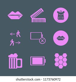 full vector icons set. with full battery, combs, lips and empty battery in set