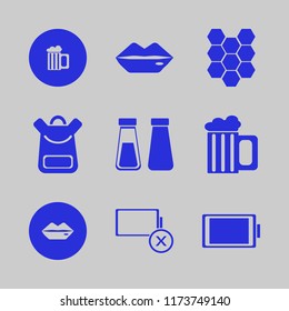 full vector icons set. with lips, full battery, honeycombs and beer glass in set