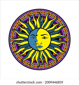 full vector illustration moon and sun
