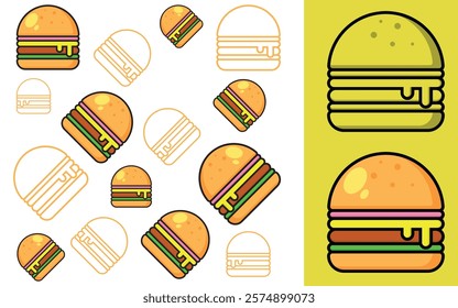 Full vector sandwich fast food pattern design, eps 10, editable.