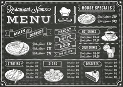 A Full Vector Template Chalkboard Menu For Restaurant And Snack Bars With Grunge Elements