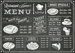 A Full Vector Template Chalkboard Menu For Restaurant And Snack Bars With Grunge Elements. File Is Organized With Layers For Ease Of Use.