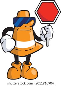 Full Vector Traffic Cone Mascot illustration_STOP