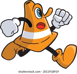 Ilustración de la mascota de Cono de tráfico vectorial completo_Ejecución
