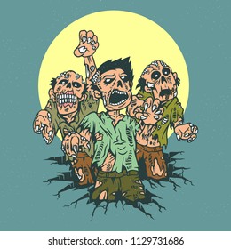 Full Vector Zombie Cartoon Cute Scare Out