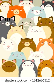Full vertical background with cute cartoon cats of different color. EPS8