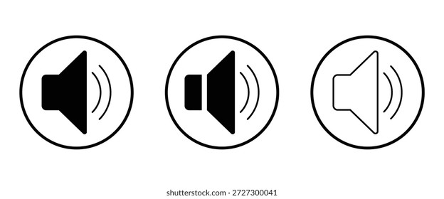 Lautsprechersymbol mit voller Lautstärke im Ausfüll- und Stockstil. Digitales Klangeinstellsymbol in verschiedenen Formen und Stilen. Icon Set ideal für App und Website.
