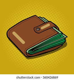 Full wallet with money pop art style vector illustration. Comic book style imitation