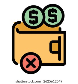 Full wallet payment cancellation icon. Outline Full wallet payment cancellation vector icon for web design isolated on white background color flat