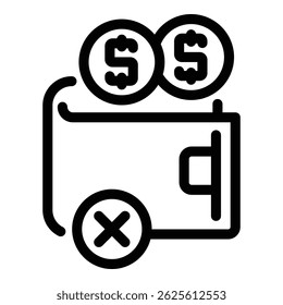 Full wallet payment cancellation icon. Outline Full wallet payment cancellation vector icon for web design isolated on white background