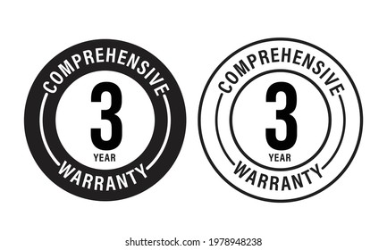 Full Warranty Abstract. 3 Year Comprehensive Warranty  Vector Icon Set Color In Black