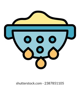 Full water colander icon outline vector. Strainer sieve. Cooking utensil color flat