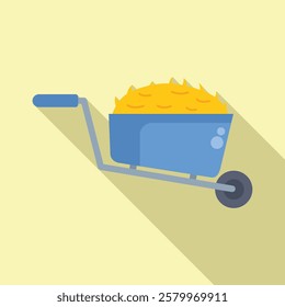 Full wheelbarrow is standing with a haystack on top of it in a flat design