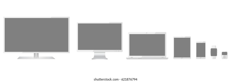 Full of white communication devices. Devices with black display - for stock