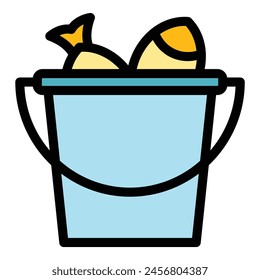 Full winter fish bucket icon outline vector. Ice fishing. Snow lake color flat