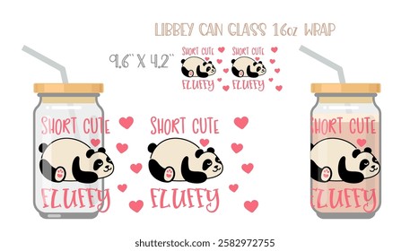 Full wrap for libby class can with mock up. Cute panda. Simple flat icon with funny inscription. Short Cute Fluffy