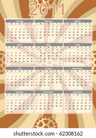 Full Year Calendar 2011 Portrait Swirl Gear Abstract Editable Vector illustration