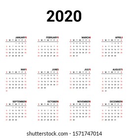 Full Year Calendar of 2020
