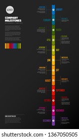 Volljährige Timeline-Vorlage mit allen Monaten auf vertikaler Zeitachse - dunkler Hintergrund