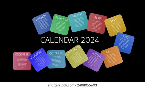 Plantilla de escala de tiempo de año completo con todos los meses en fondo negro