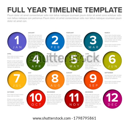Full year timeline template with all months in circle mosaic