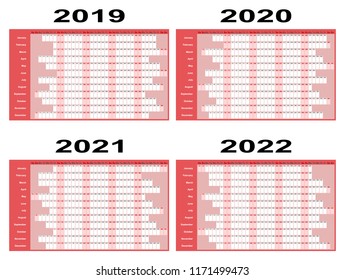 Full Year Wall Planners For 2019, 2020, 2021 And 2022.
