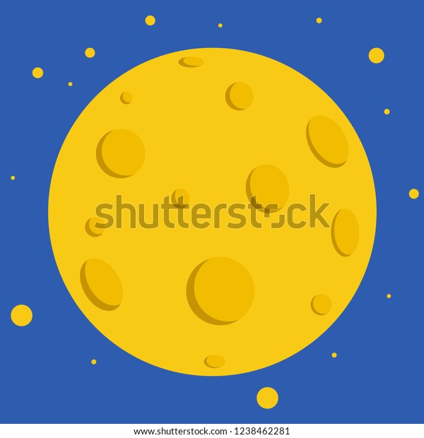 Full yellow\
moon with craters surrounded by stars. Earth satellite in space.\
Cartoon illustration of the night\
sky.