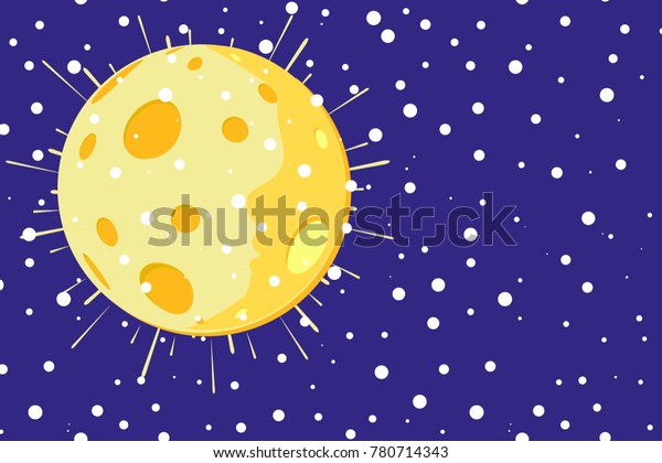 Full yellow\
moon with Craters in the Universe. Merry Christmas. Snowy night\
with full moon. Vector\
Illustration