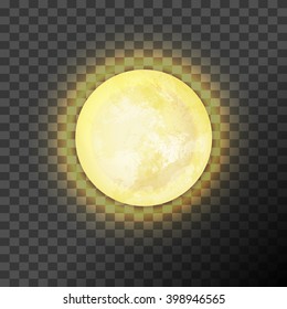 Full yellow moon on the dark transparent background. Vector illustration. EPS 10