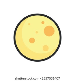 full yellow moon with outline in flat vector design.