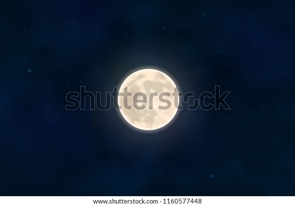 Full yellow moon with star isolated\
on dark night sky background. Closeup moon light effect. Glow\
moonlight at dark space. Luna vector\
illustration.