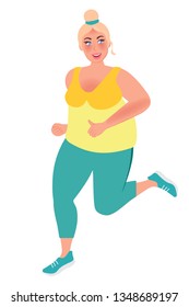 Full young girl running around. Weight loss concept. Vector graphics of a healthy lifestyle