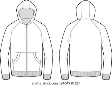 Full Zip Hooded Sweatshirt CAD Template Front and Back