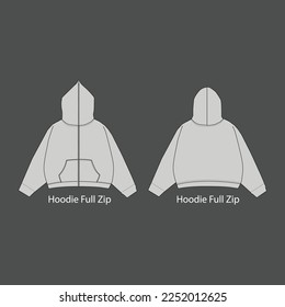 Full zip hoodie sweatshirt flat technical drawing illustration mock  up template for design   tech packs men unisex fashion CAD streetwear 