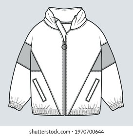 Full Zip Hoodie Sweatshirt technical drawing  Hoodie Sweatshirt Flat Sketch
