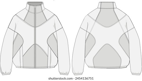 Full Zip Nylon Track Jacket Design Fashion Flat Sketch Template