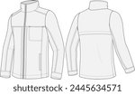 Full zip shirt jacket front and back view technical fashion illustration design template on transparent background.