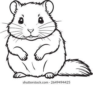 Silhueta preta de corpo inteiro de um hamster bonito sentado em pé. Design limpo e mínimo com forma arredondada e pequenos detalhes. Ideal para logotipos de animais de estimação, adesivos, ícones ou projetos de impressão.