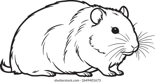 Silhueta preta de corpo inteiro de um hamster em um design simples e limpo. Perfeito para logotipos de animais de estimação, projetos com temas animais, materiais educacionais, adesivos e arte gráfica minimalista