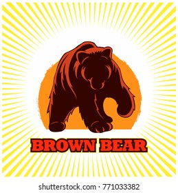 Full-body brown bear, bear logo, vector image.