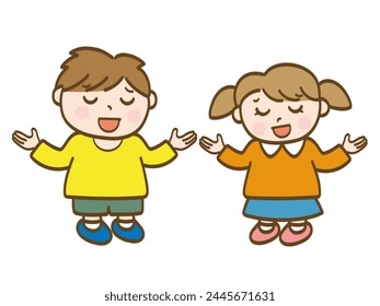 Full-body illustration of a boy and a girl looking shocked _ lower grades of elementary school students _ toddlers