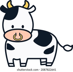 Full-body Illustration Of A Cow With A Nose Ring