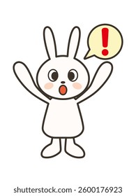 A full-body illustration of a cute rabbit raising its hands in surprise