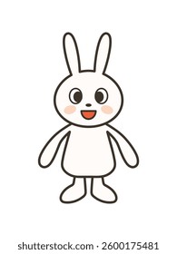 Full-body illustration of a cute rabbit smiling facing forward